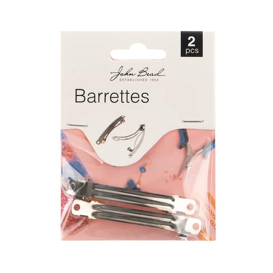 John Bead 2.375" Silver Hair Barrettes, 2ct.